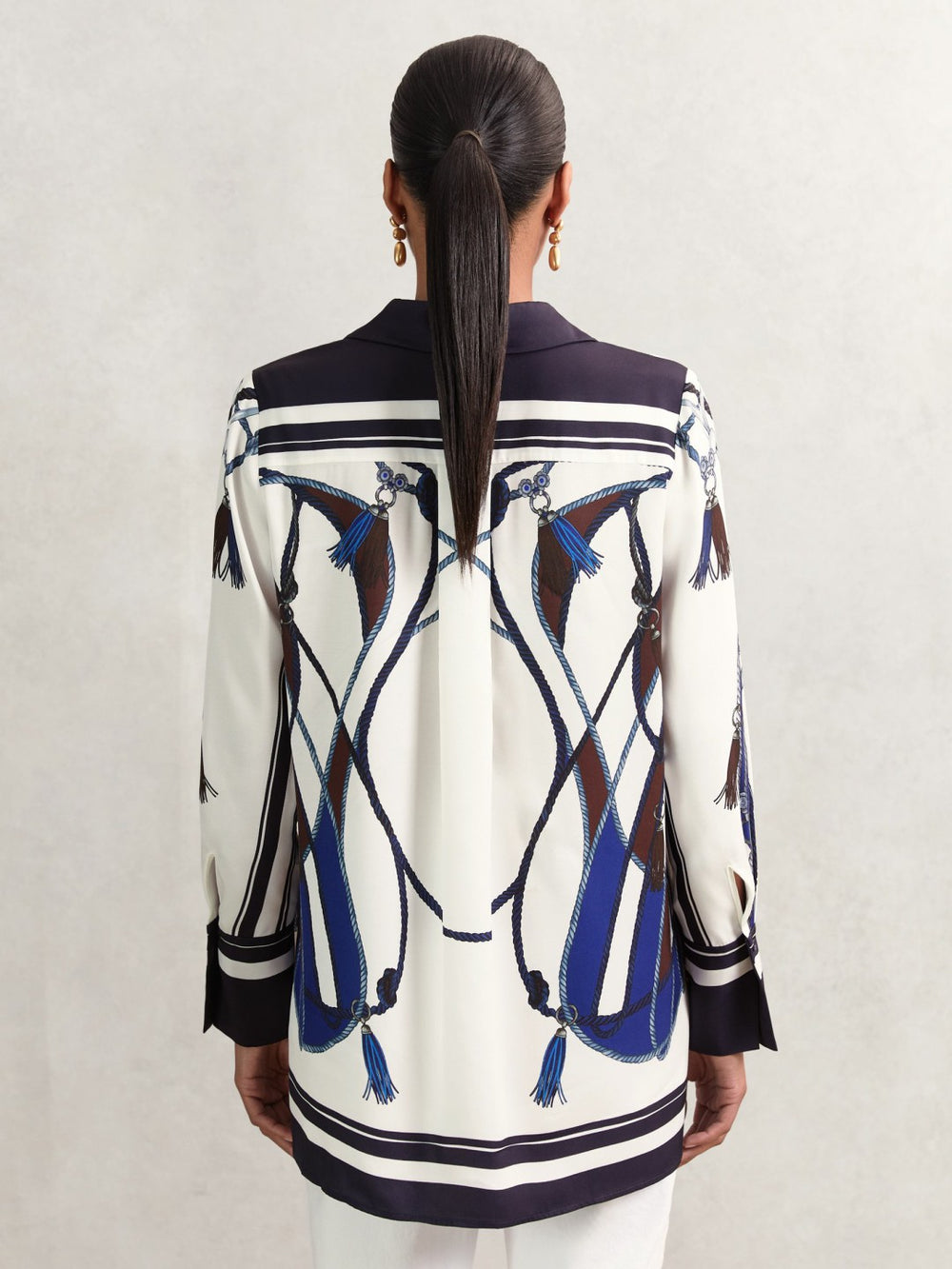 Scarf Print Colourblock Shirt in Navy