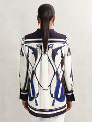 Scarf Print Colourblock Shirt in Navy