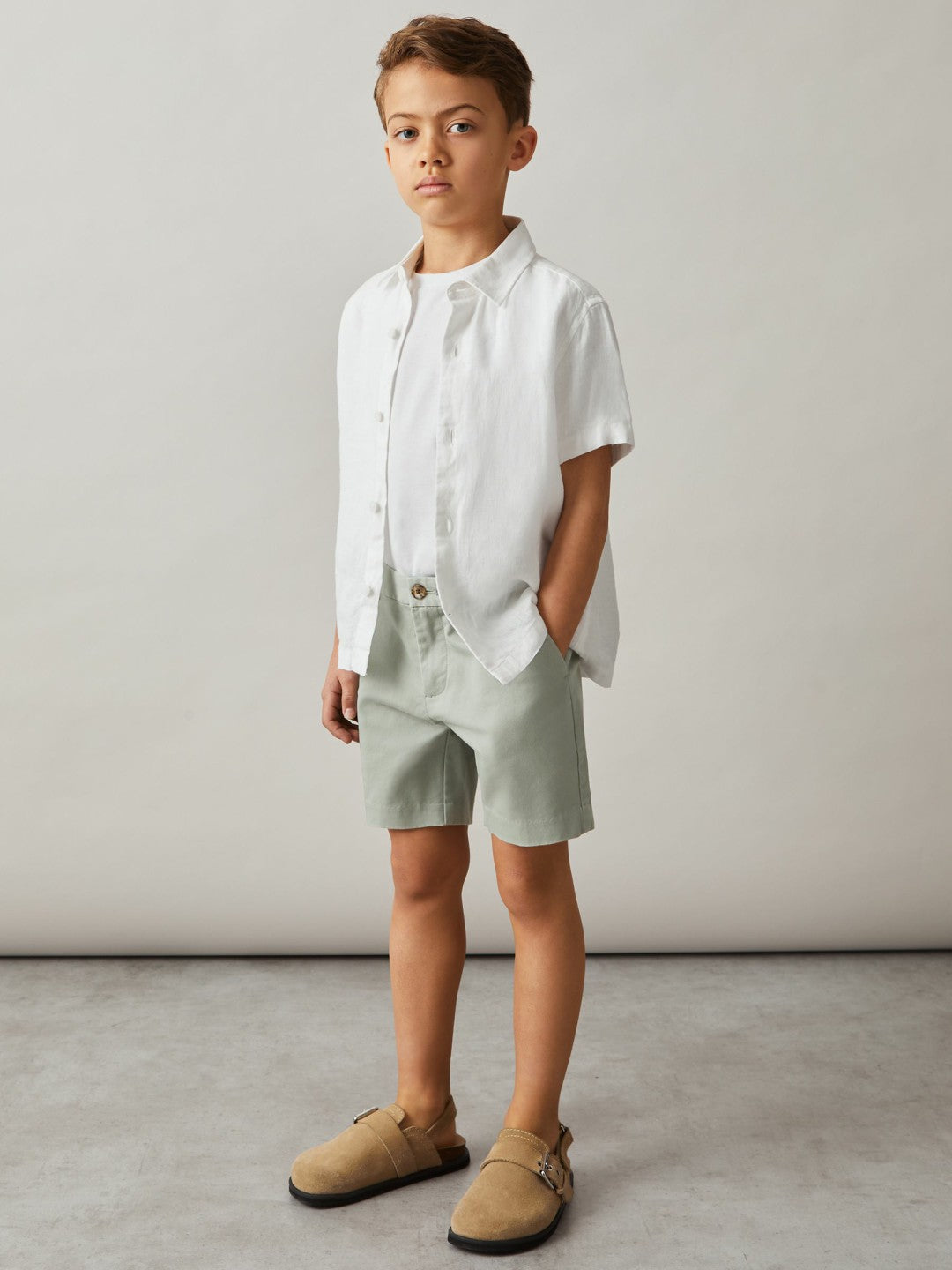 3-9 yrs Cotton Chino Shorts with Stretch in Pistachio