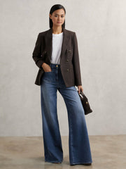 Petite Patch Pocket Wide Leg Jeans in Mid Blue