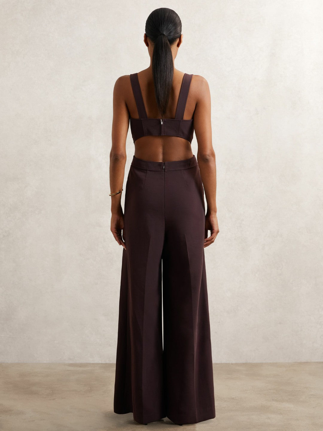 Wide-Leg Cut-Out Jumpsuit in Burgundy