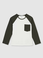 9-13 yrs Cotton Colour-Block Long-Sleeve T-Shirt in Green