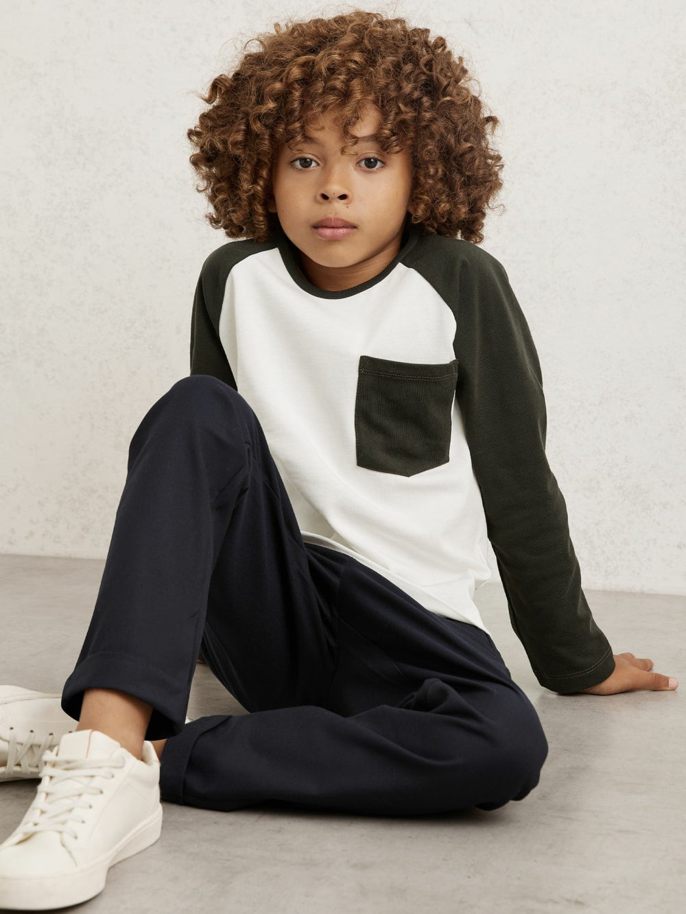 9-13 yrs Cotton Colour-Block Long-Sleeve T-Shirt in Green
