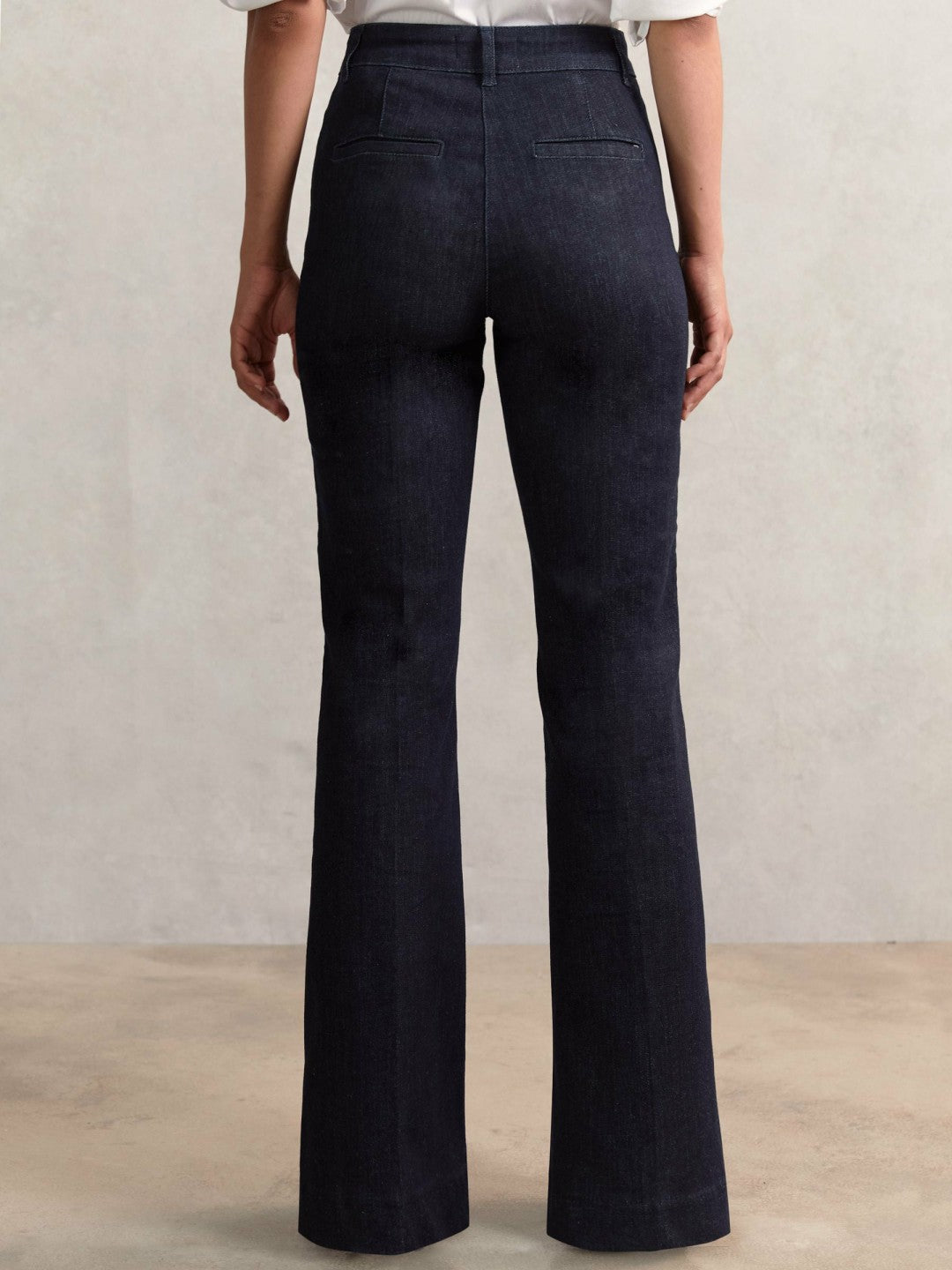 Petite Button-Detail High-Rise Flared Jeans in Dark Blue