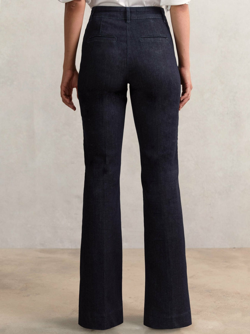 Petite Button-Detail High-Rise Flared Jeans in Dark Blue